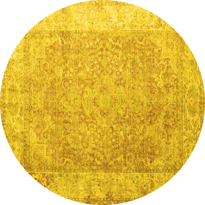 Round Machine Washable Abstract Yellow Contemporary Rug, wshcon1167yw