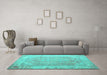 Machine Washable Abstract Turquoise Contemporary Area Rugs in a Living Room,, wshcon1167turq