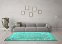 Machine Washable Abstract Turquoise Contemporary Rug, wshcon1167turq