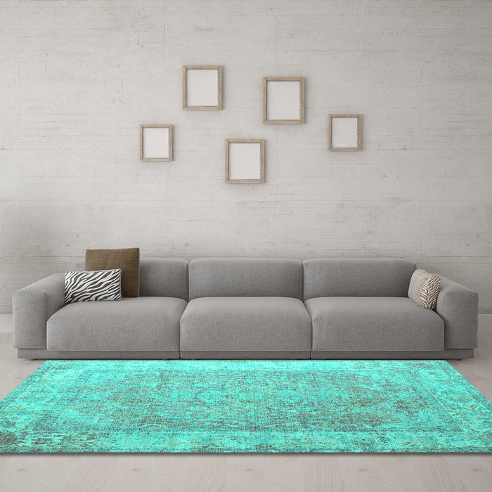 Machine Washable Abstract Turquoise Contemporary Area Rugs in a Living Room,, wshcon1167turq