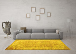 Machine Washable Abstract Yellow Contemporary Rug in a Living Room, wshcon1167yw