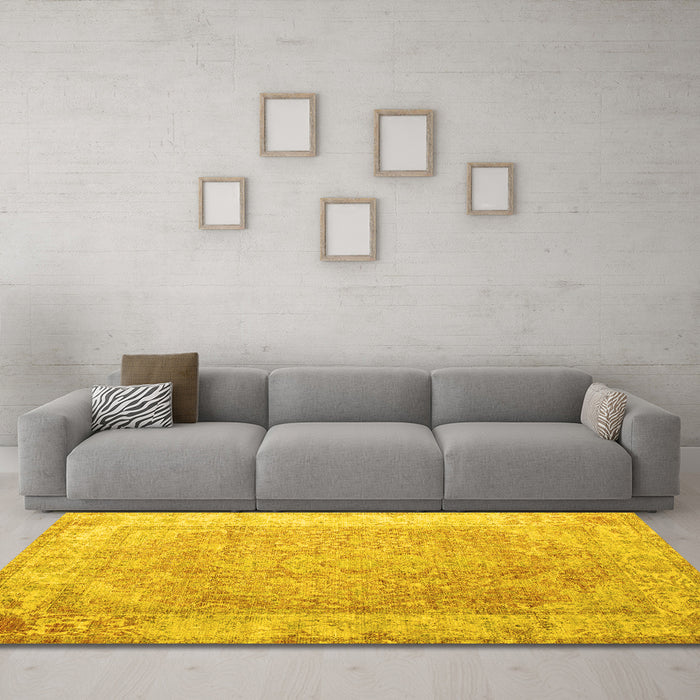Machine Washable Abstract Yellow Contemporary Rug in a Living Room, wshcon1167yw