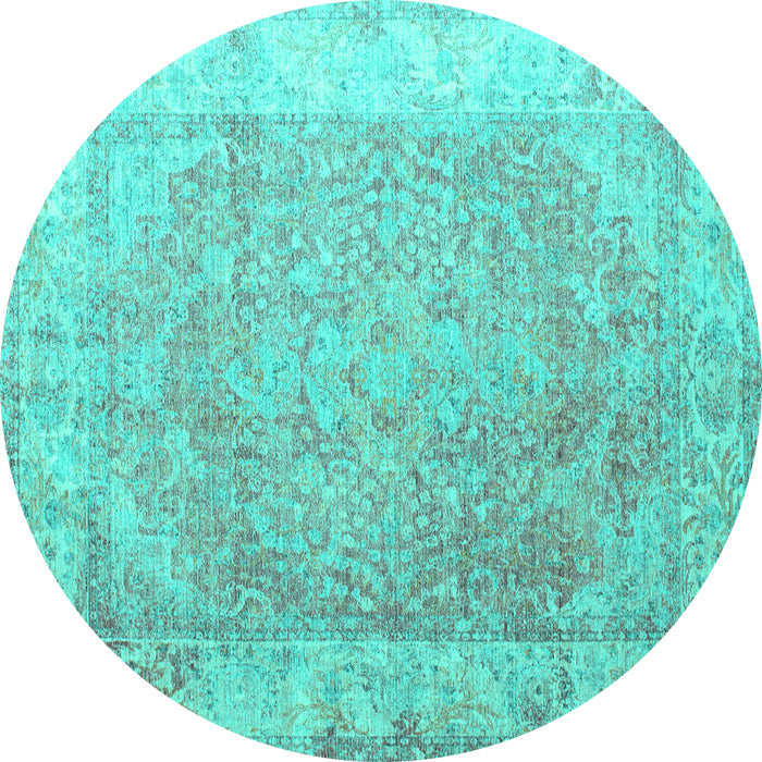 Round Machine Washable Abstract Turquoise Contemporary Area Rugs, wshcon1167turq