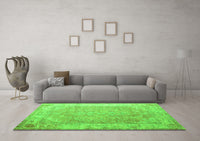 Machine Washable Abstract Green Contemporary Rug, wshcon1167grn