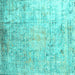 Square Machine Washable Abstract Turquoise Contemporary Area Rugs, wshcon1168turq