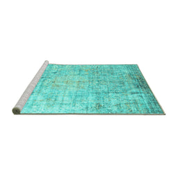 Sideview of Machine Washable Abstract Turquoise Contemporary Area Rugs, wshcon1168turq