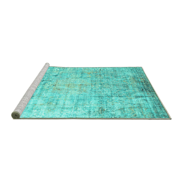 Sideview of Machine Washable Abstract Turquoise Contemporary Area Rugs, wshcon1168turq