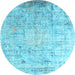 Round Machine Washable Abstract Light Blue Contemporary Rug, wshcon1168lblu