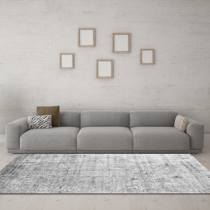 Machine Washable Abstract Gray Contemporary Rug in a Living Room,, wshcon1168gry