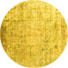 Round Machine Washable Abstract Yellow Contemporary Rug, wshcon1168yw