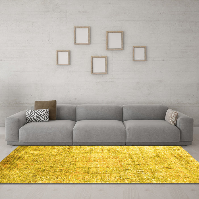 Machine Washable Abstract Yellow Contemporary Rug in a Living Room, wshcon1168yw