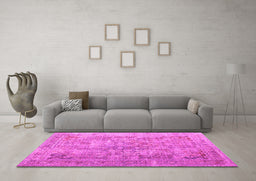 Machine Washable Abstract Pink Contemporary Rug in a Living Room, wshcon1169pnk