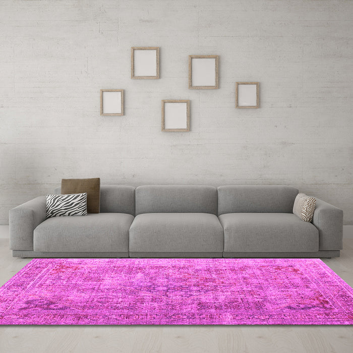 Machine Washable Abstract Pink Contemporary Rug in a Living Room, wshcon1169pnk