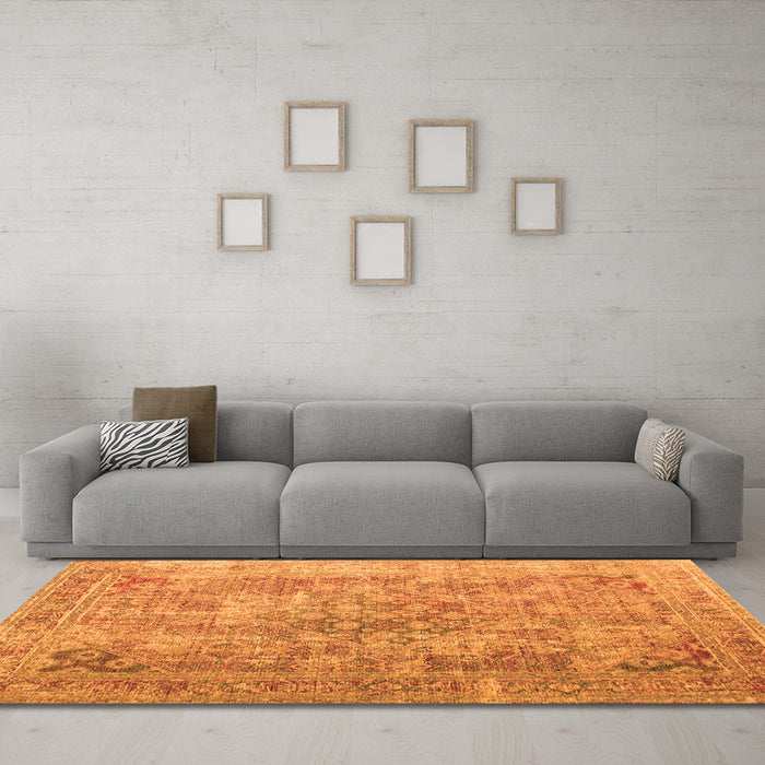 Machine Washable Abstract Orange Contemporary Area Rugs in a Living Room, wshcon1169org