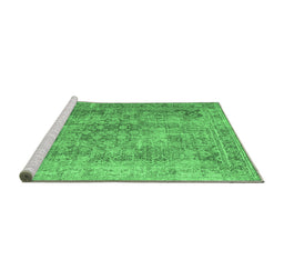 Sideview of Machine Washable Abstract Emerald Green Contemporary Area Rugs, wshcon1169emgrn