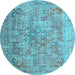 Round Machine Washable Abstract Light Blue Contemporary Rug, wshcon1169lblu