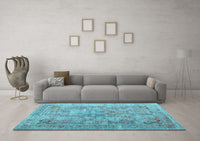 Machine Washable Abstract Light Blue Contemporary Rug, wshcon1169lblu