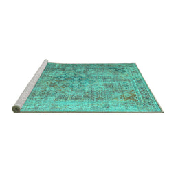 Sideview of Machine Washable Abstract Turquoise Contemporary Area Rugs, wshcon1169turq