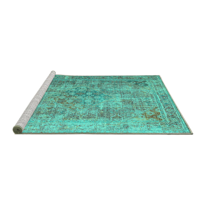 Sideview of Machine Washable Abstract Turquoise Contemporary Area Rugs, wshcon1169turq