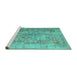 Sideview of Machine Washable Abstract Turquoise Contemporary Area Rugs, wshcon1169turq