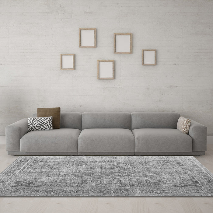 Machine Washable Abstract Gray Contemporary Rug in a Living Room,, wshcon1169gry