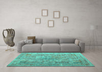 Machine Washable Abstract Turquoise Contemporary Rug, wshcon1169turq