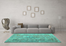Machine Washable Abstract Turquoise Contemporary Area Rugs in a Living Room,, wshcon1169turq