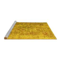 Sideview of Machine Washable Abstract Yellow Contemporary Rug, wshcon1169yw