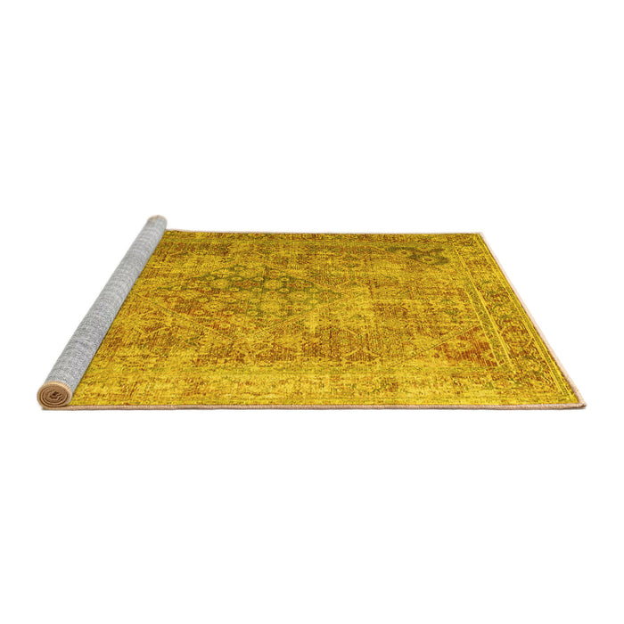 Sideview of Machine Washable Abstract Yellow Contemporary Rug, wshcon1169yw