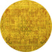 Round Machine Washable Abstract Yellow Contemporary Rug, wshcon1169yw