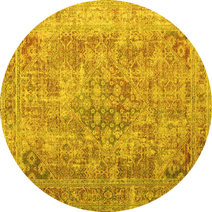 Round Abstract Yellow Contemporary Rug, con1169yw