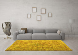 Machine Washable Abstract Yellow Contemporary Rug in a Living Room, wshcon1169yw