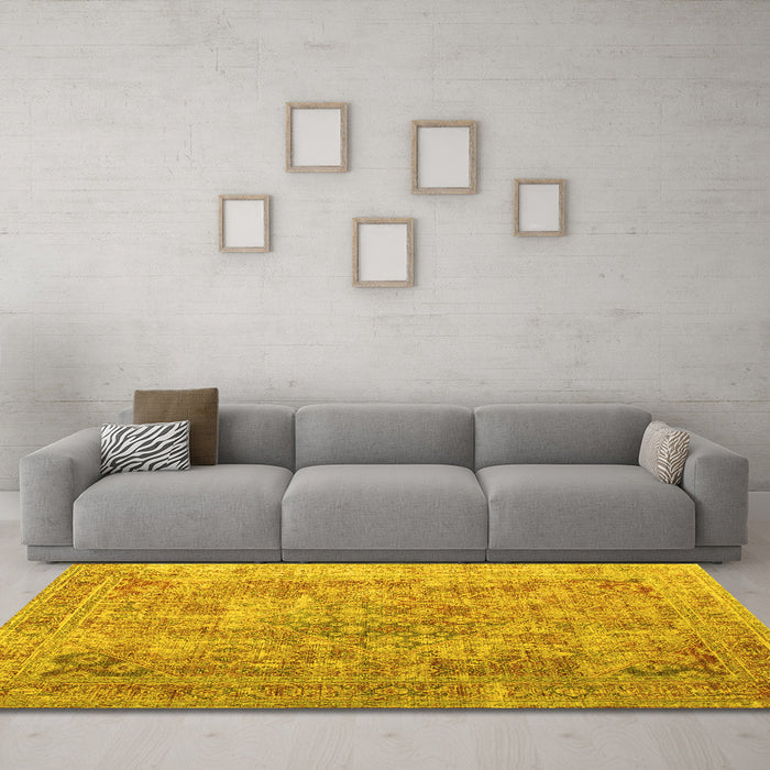 Machine Washable Abstract Yellow Contemporary Rug in a Living Room, wshcon1169yw