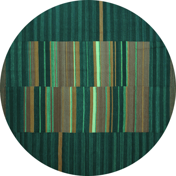 Round Machine Washable Abstract Turquoise Contemporary Area Rugs, wshcon1170turq
