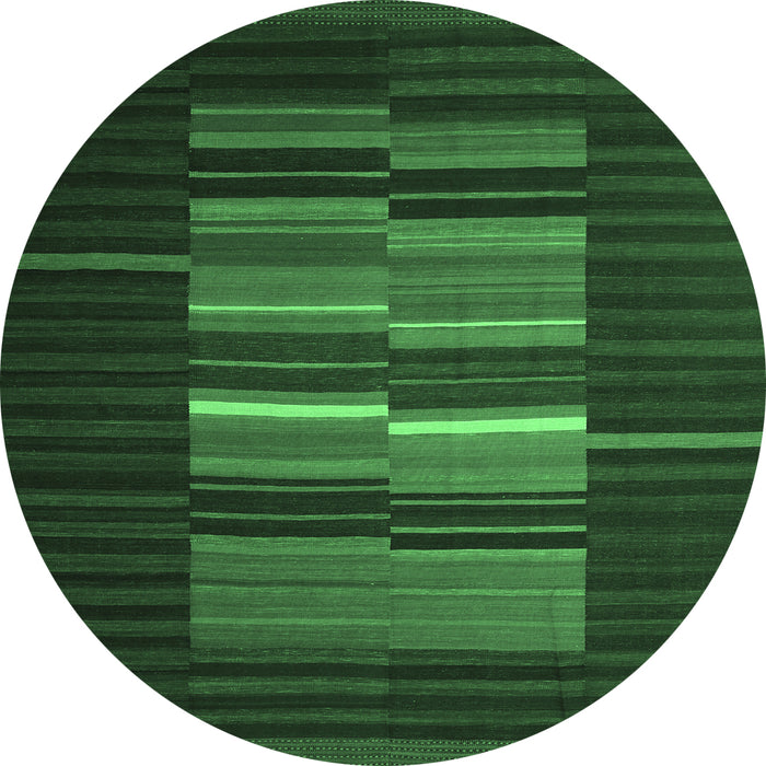 Round Machine Washable Abstract Emerald Green Contemporary Area Rugs, wshcon1170emgrn