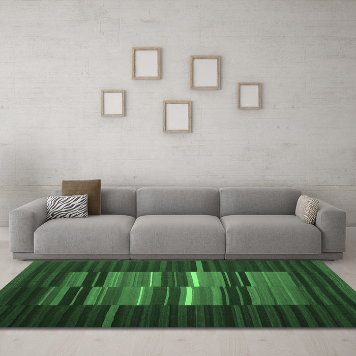 Machine Washable Abstract Emerald Green Contemporary Area Rugs in a Living Room,, wshcon1170emgrn