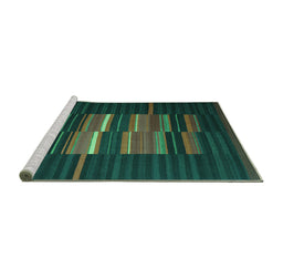 Sideview of Machine Washable Abstract Turquoise Contemporary Area Rugs, wshcon1170turq