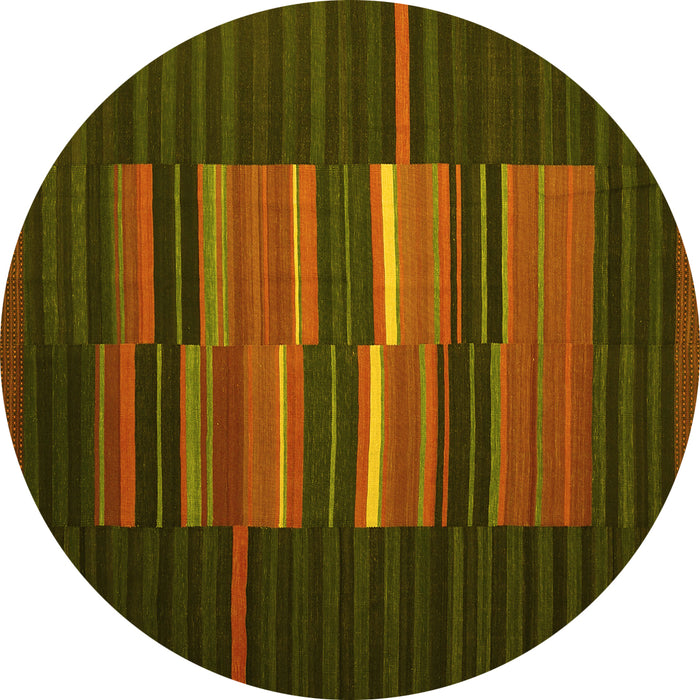 Round Abstract Yellow Contemporary Rug, con1170yw