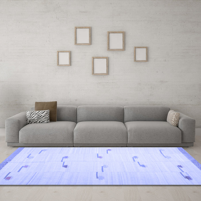 Machine Washable Solid Blue Modern Rug in a Living Room, wshcon1171blu
