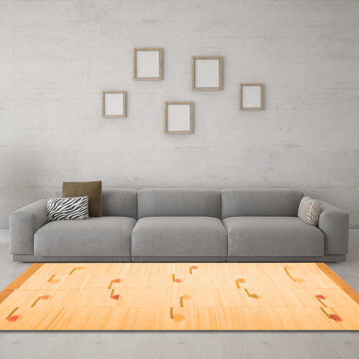 Machine Washable Solid Orange Modern Area Rugs in a Living Room, wshcon1171org