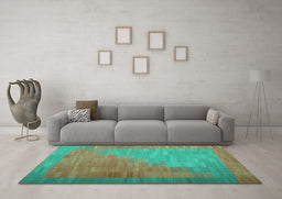 Machine Washable Abstract Turquoise Contemporary Area Rugs in a Living Room,, wshcon1172turq