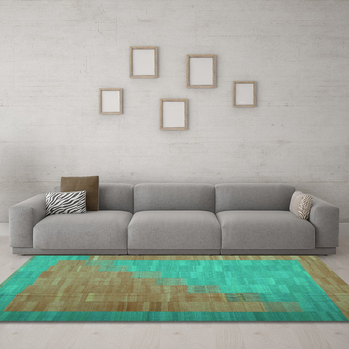 Machine Washable Abstract Turquoise Contemporary Area Rugs in a Living Room,, wshcon1172turq
