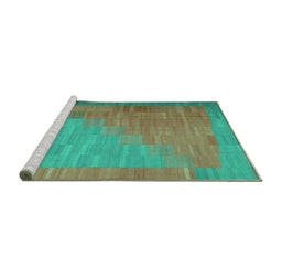 Sideview of Machine Washable Abstract Turquoise Contemporary Area Rugs, wshcon1172turq