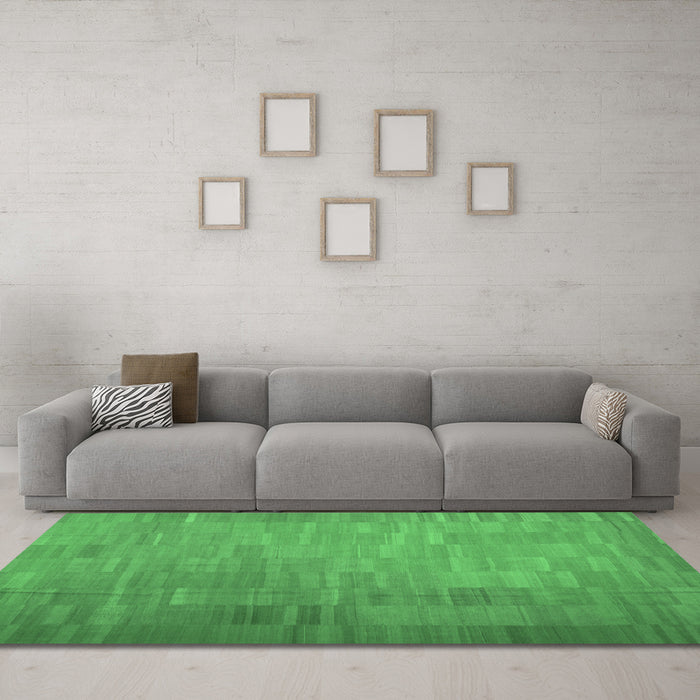 Machine Washable Abstract Emerald Green Contemporary Area Rugs in a Living Room,, wshcon1172emgrn