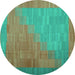 Round Machine Washable Abstract Turquoise Contemporary Area Rugs, wshcon1172turq