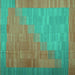 Square Abstract Turquoise Contemporary Rug, con1172turq