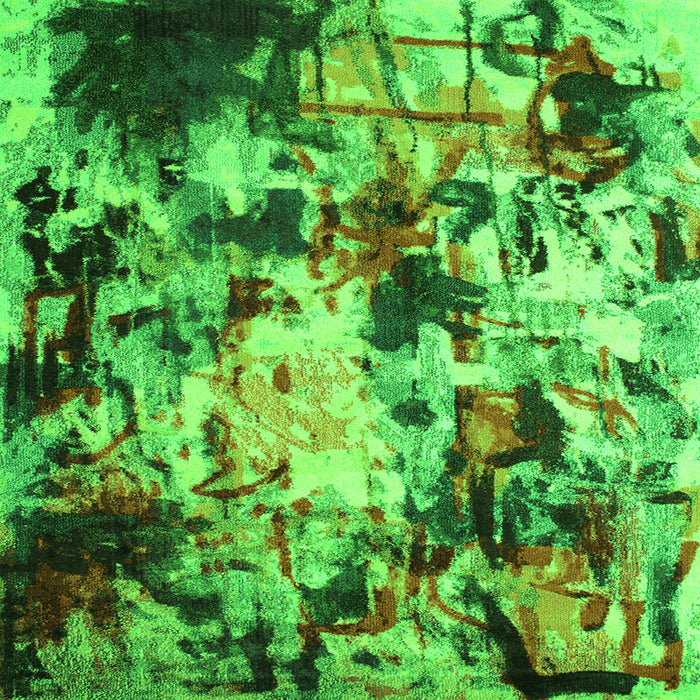 Round Machine Washable Abstract Green Contemporary Area Rugs, wshcon1173grn