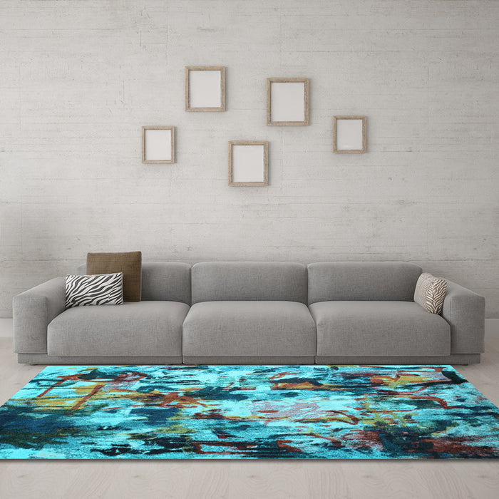 Machine Washable Abstract Light Blue Contemporary Rug in a Living Room, wshcon1173lblu