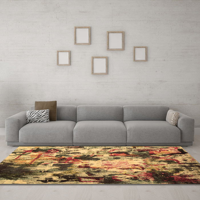 Machine Washable Abstract Brown Contemporary Rug in a Living Room,, wshcon1173brn