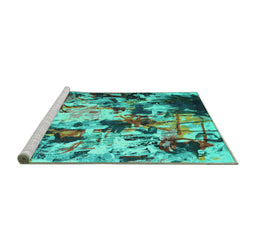 Sideview of Machine Washable Abstract Turquoise Contemporary Area Rugs, wshcon1173turq